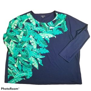 Lands' End Navy Swim Coverup with Green Tropical Leaf Print